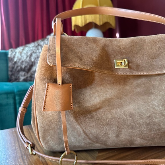 Brown Handbag Kelly Top Handle 2Way Purse Medium Size - Picture 3 of 8